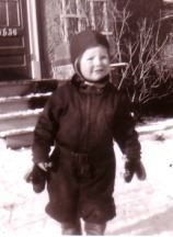 Kit in the snow, age 2